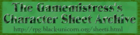 The Gamemistress's Character Sheet Archive banner
